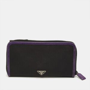 Prada Zip Around Black/purple Nylon And Patent Leather Wallet